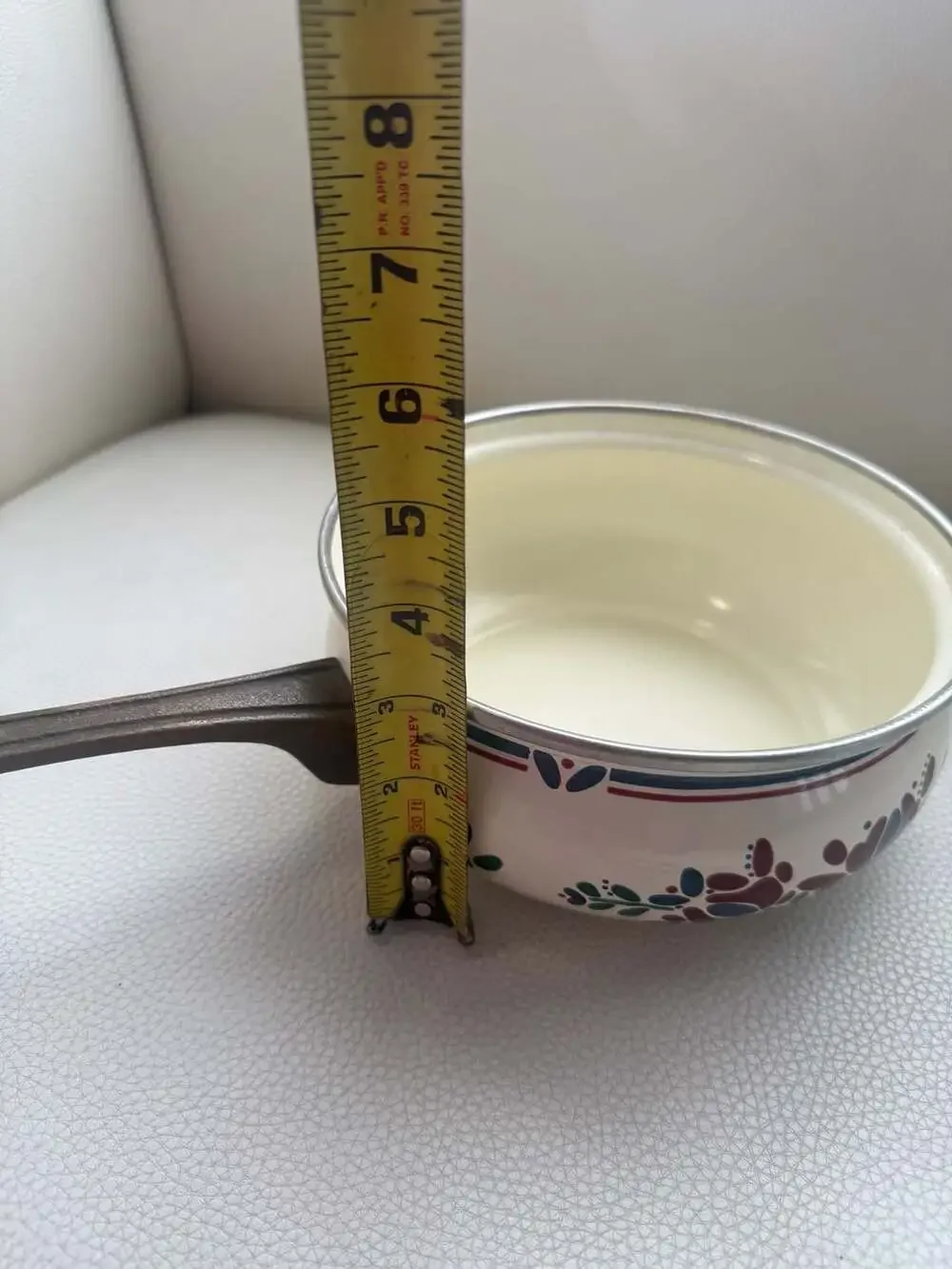 Vintage Asta Enamelware Casserole Serving Pan with Brass Handles Floral Pattern